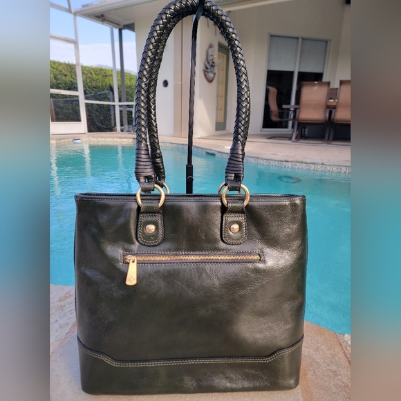 NWOT Patricia Nash Dicovery Collection Lesina Tote In Dark Olive Leather - Picture 4 of 15